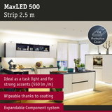 MaxLED 500 2.5m LED strip with protective cover, perfect for kitchen lighting and accent illumination