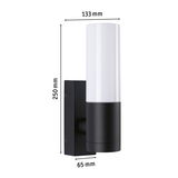 Applique murale noire avec verre blanc, dimensions 250x133x65 mm, éclairage extérieur LED moderne