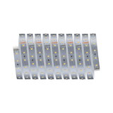 Flexible silver LED strip with warm white LEDs for modern lighting accents and decoration.