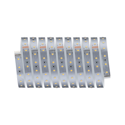 Flexible silver LED strip with warm white LEDs for modern lighting accents and decoration.