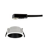 White recessed spotlight with black reflector and black plastic connector cable for LED lighting