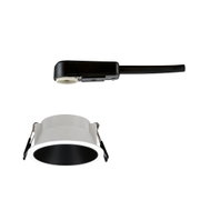 White recessed spotlight with black inner ring and spring clips made of plastic and metal