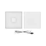 Square white plastic LED ceiling light with connection cable for modern room lighting solutions