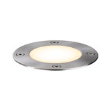 Ronde LED inbouwvloerlamp van geborsteld roestvrij staal met warm wit licht voor buiten