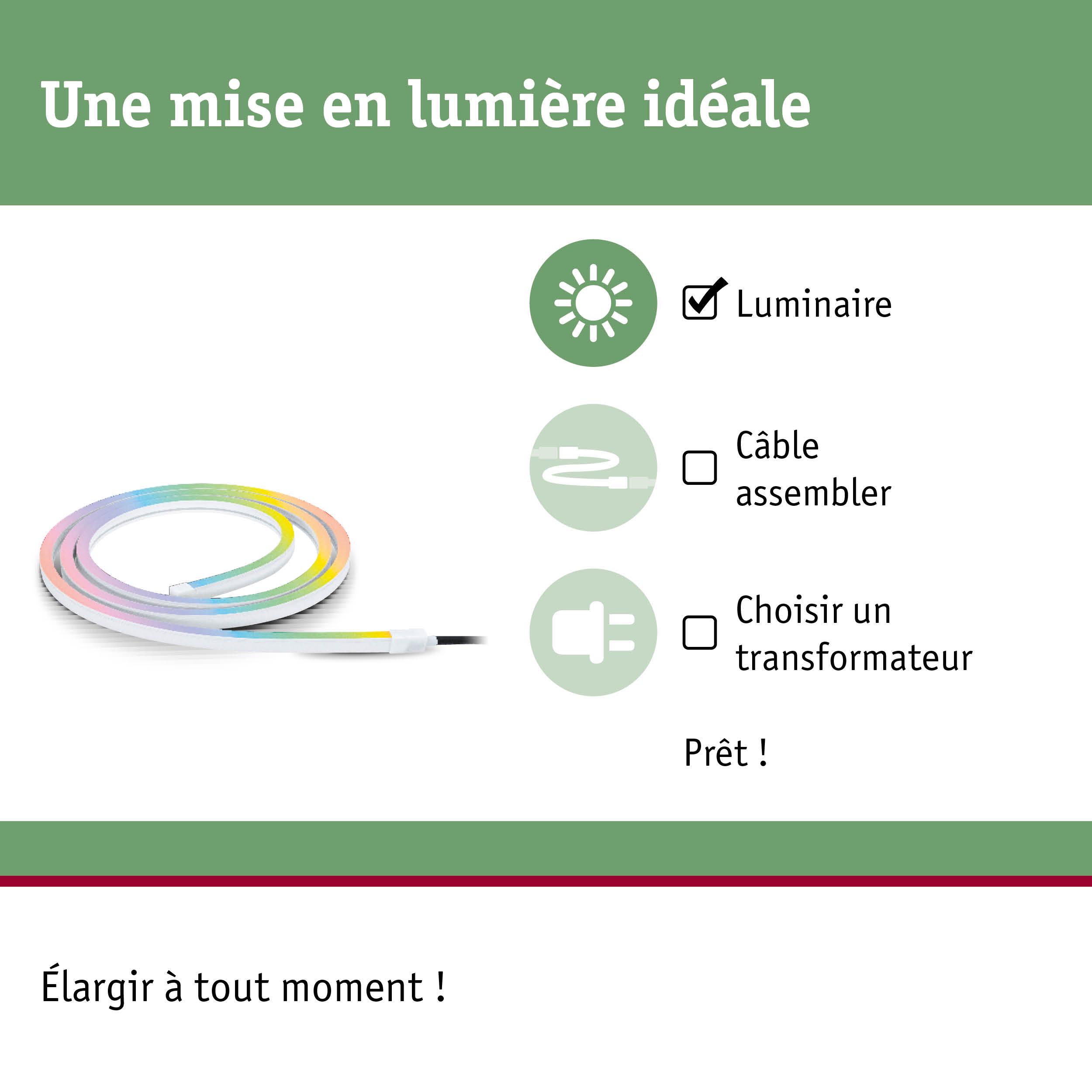 Bande lumineuse LED colorée et flexible pour un éclairage et une décoration personnalisables.