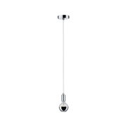 Modern pendant light with chrome metal and half-mirrored bulb for stylish interior lighting