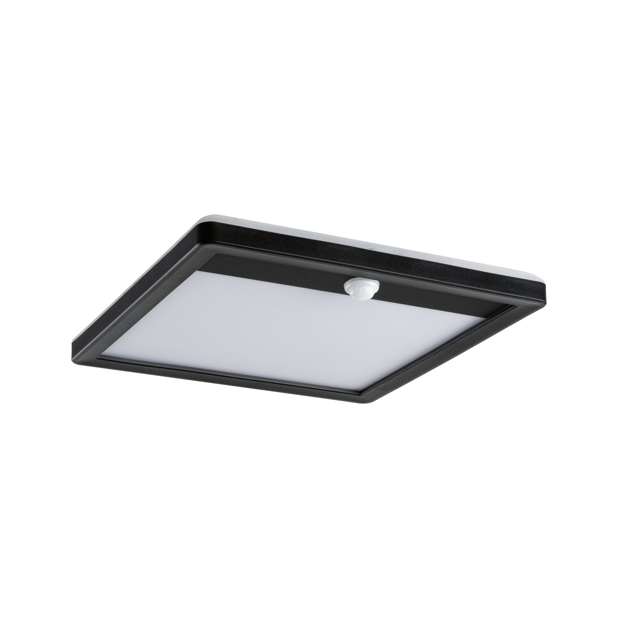 Plafonnier LED carré noir avec détecteur de mouvement et diffuseur blanc pour intérieur