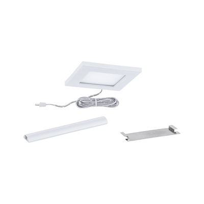 Square white LED recessed panel with cable and mounting parts for modern lighting solutions