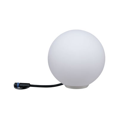 Weiße Kugelleuchte aus Kunststoff mit schwarzem Kabel für moderne LED-Beleuchtung
