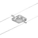 Silberne LED-Seilstrahlerleuchte aus Metall mit quadratischem Design und weißem Diffusor für moderne Beleuchtung