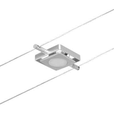 Silberne LED-Seilstrahlerleuchte aus Metall mit quadratischem Design und weißem Diffusor für moderne Beleuchtung
