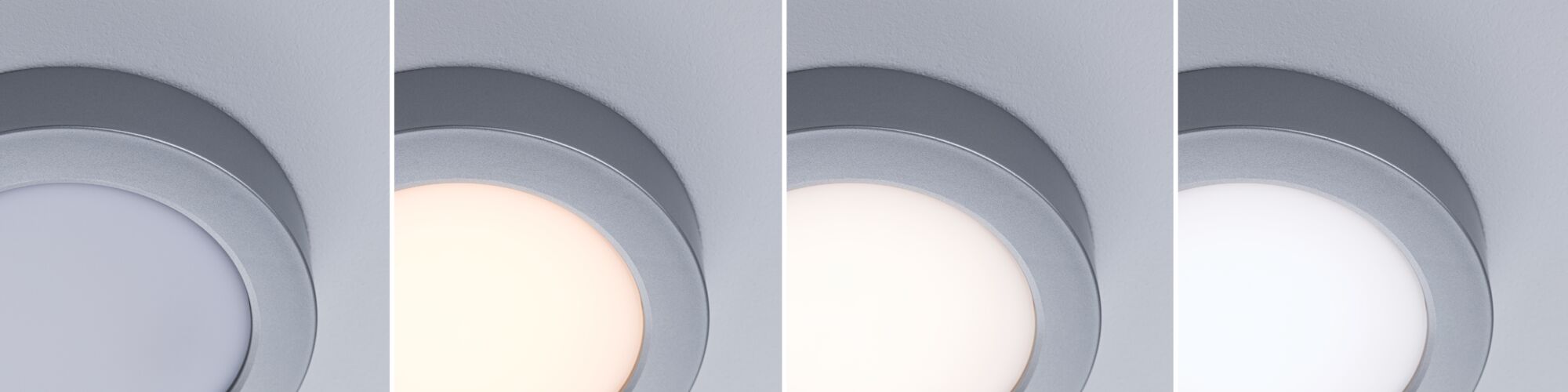 Rundes Deckenlicht aus silbernem Metall mit dimmbarer LED und wechselnder Lichtfarbe