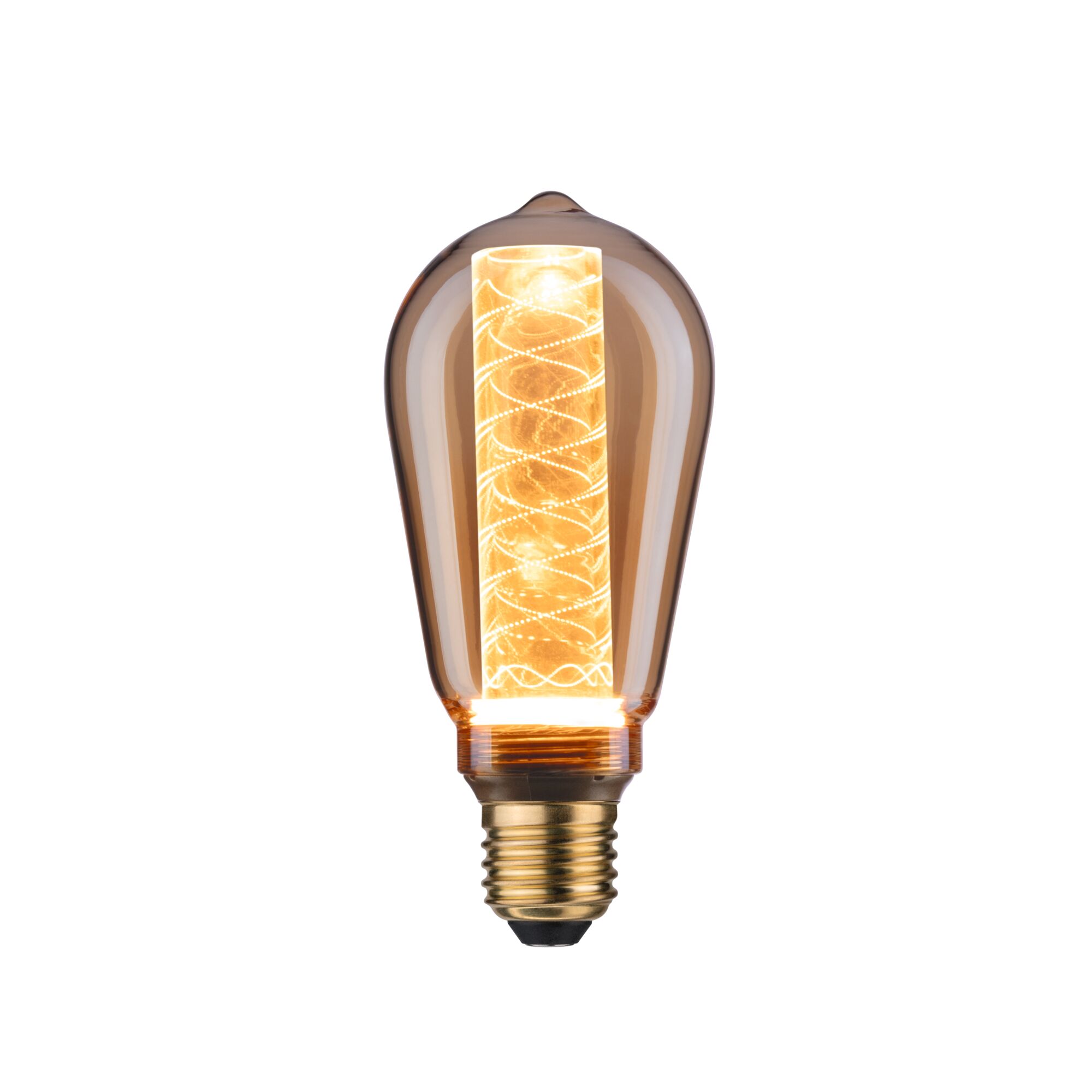 Vintage LED-Glühbirne mit bernsteinfarbenem Glas und dekorativem Leuchtfaden für stimmungsvolle Beleuchtung