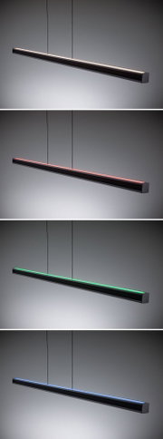 Suspension LED noire avec éclairage variable blanc, rouge, vert et bleu pour intérieurs modernes