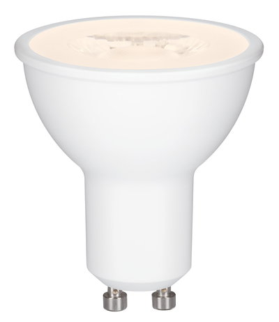 White LED reflector lamp with GU10 base made of plastic for energy-saving lighting