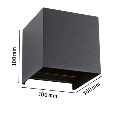 Schwarzer quadratischer Aluminium-Wandleuchter 100x100x100 mm für moderne LED-Beleuchtung