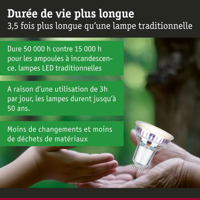 Lampe spot LED avec durée de vie 3,5 fois plus longue qu’une ampoule traditionnelle, éclairage économique