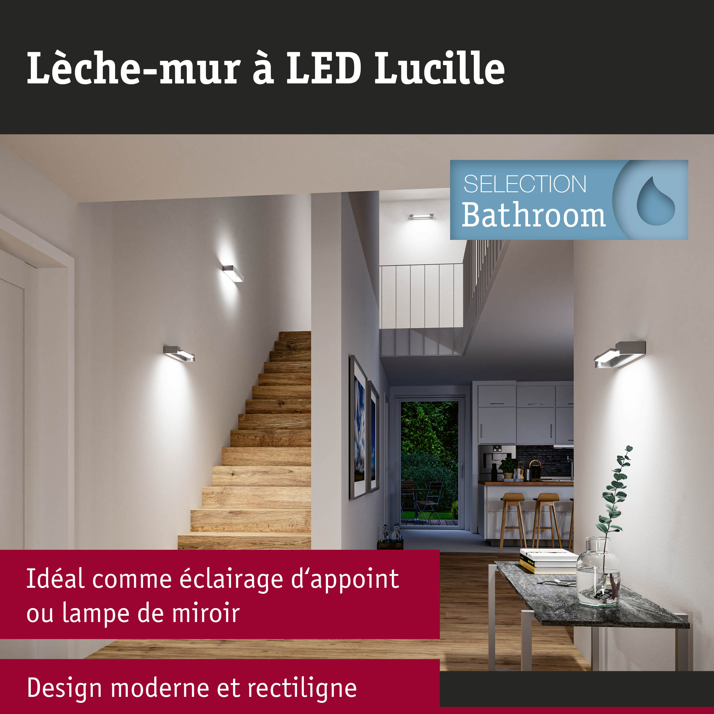 Applique murale LED blanche Lucille au design moderne et rectiligne pour couloir