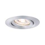 Rund einstellbarer Einbaustrahler aus gebürstetem Aluminium in Silber für moderne LED-Beleuchtung.