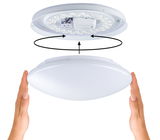Assembly of round white LED ceiling light with diffuser and visible LED modules