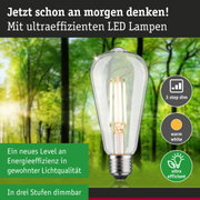 Klarer LED-Leuchtmittel in Glühbirnenform mit warmweißem Licht und hoher Energieeffizienz