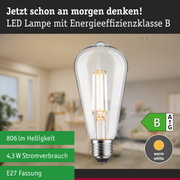 Klarer LED-Leuchtmittel in Glühbirnenform mit warmweißem Licht und hoher Energieeffizienz