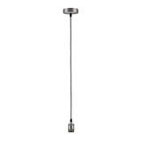 Modern pendant light connector in brushed metal with grey fabric cable for LED bulbs