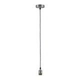 Modern pendant light connector in brushed metal with grey fabric cable for LED bulbs