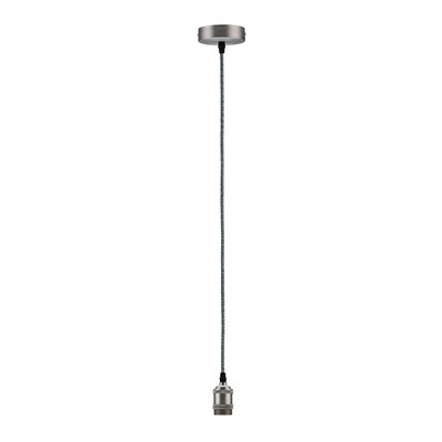 Modern pendant light connector in brushed metal with grey fabric cable for LED bulbs