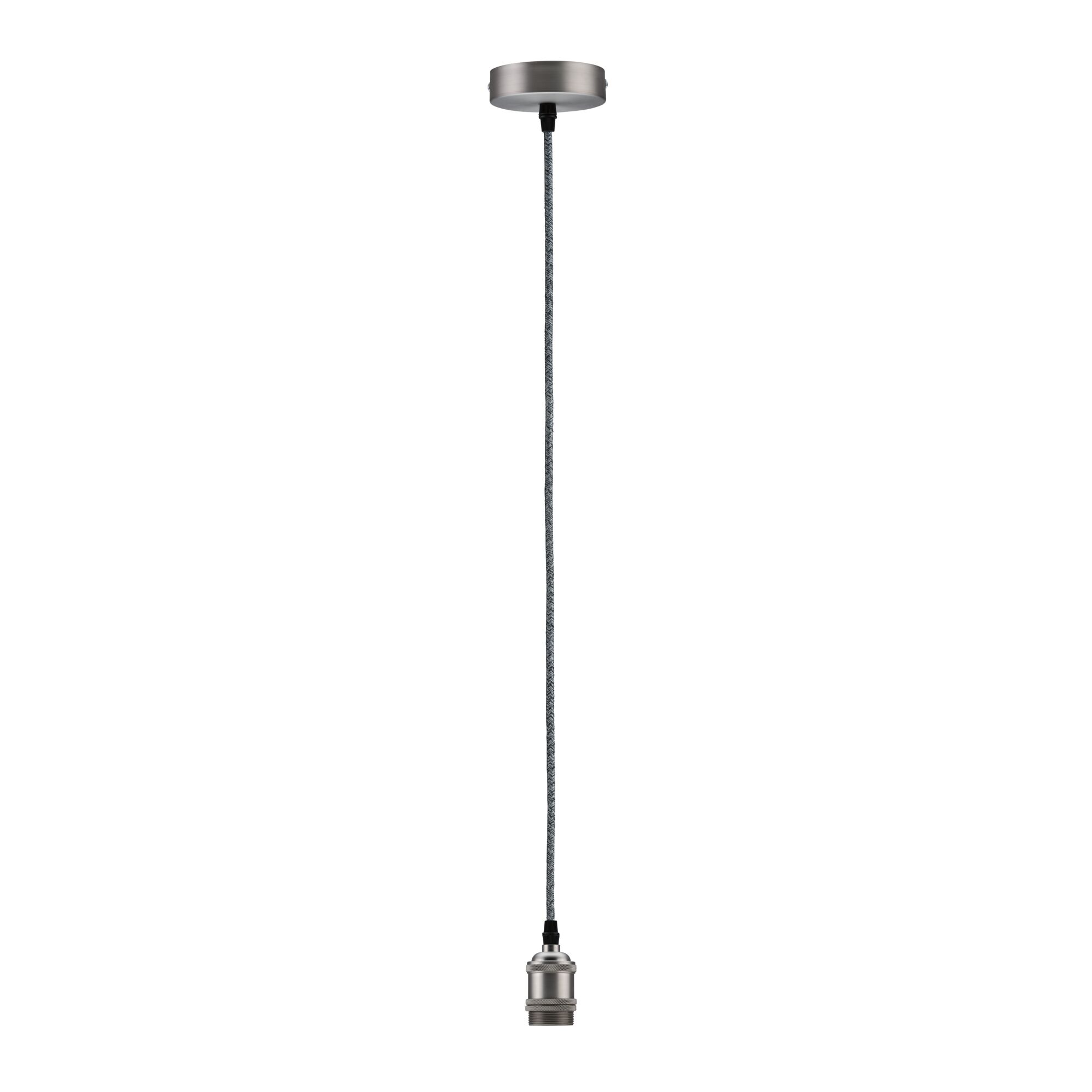 Moderner Pendelleuchten-Anschluss aus gebürstetem Metall mit grauem Textilkabel für LED-Lampen