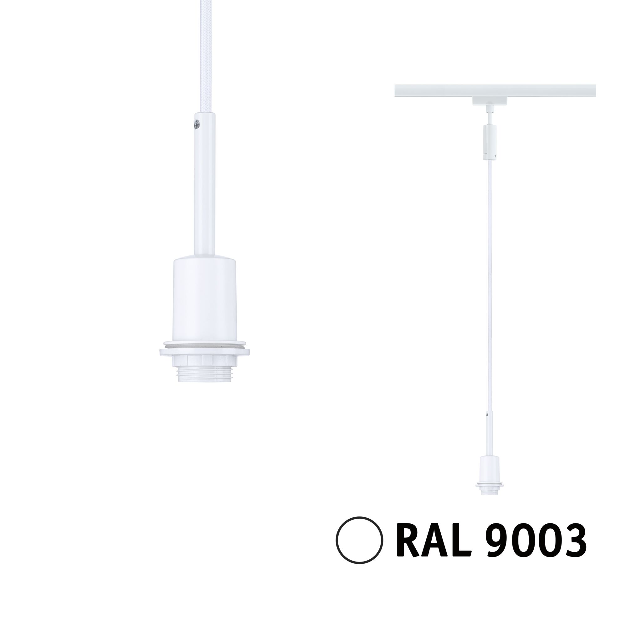 URail Pendels DecoSystems Basic E14 max. 20W dimbaar 230V Signaalwit Witte kunststof lampfittinghouder met textielkabel in RAL 9003 voor verlichtingssystemen