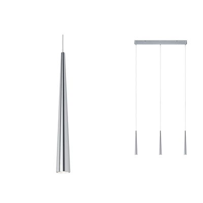 Three-light pendant lamp in brushed silver aluminum for contemporary interior lighting