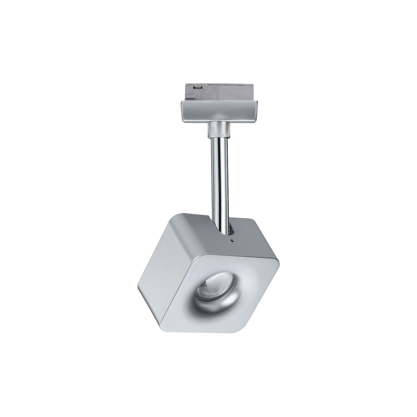Moderner quadratischer LED-Strahler in Silber aus Metall für Schienensysteme, dimmbar