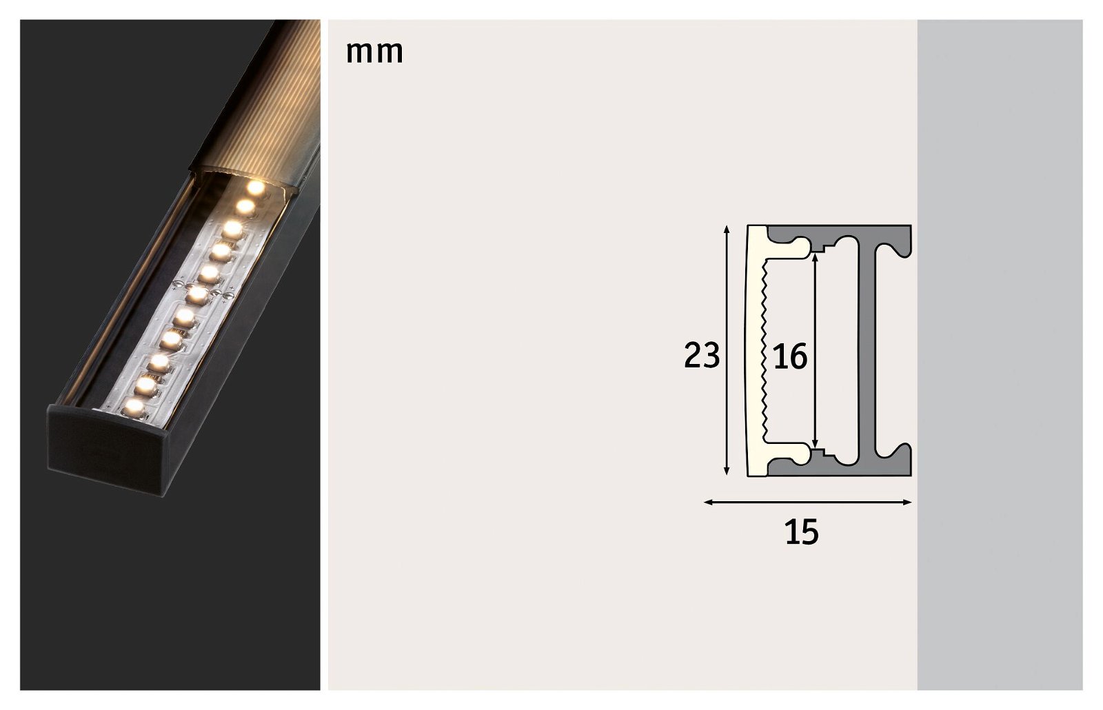 LED-lysbåndprofil Square 2m Sort