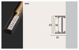 Aluminum LED profile with frosted diffuser and technical dimensions 23x15 mm for LED strips.