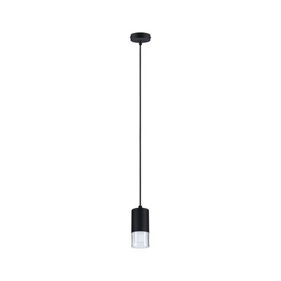 Black metal pendant light with clear glass, modern LED hanging lamp for living spaces