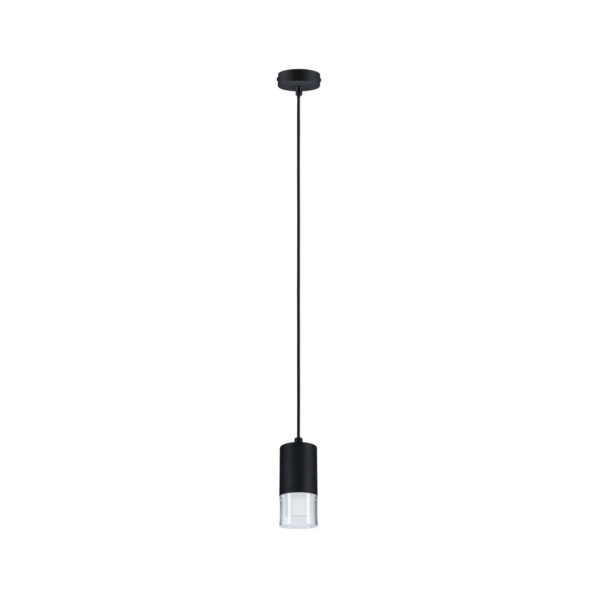 Zwarte metalen hanglamp met helder glas, moderne LED-lamp voor woonruimtes