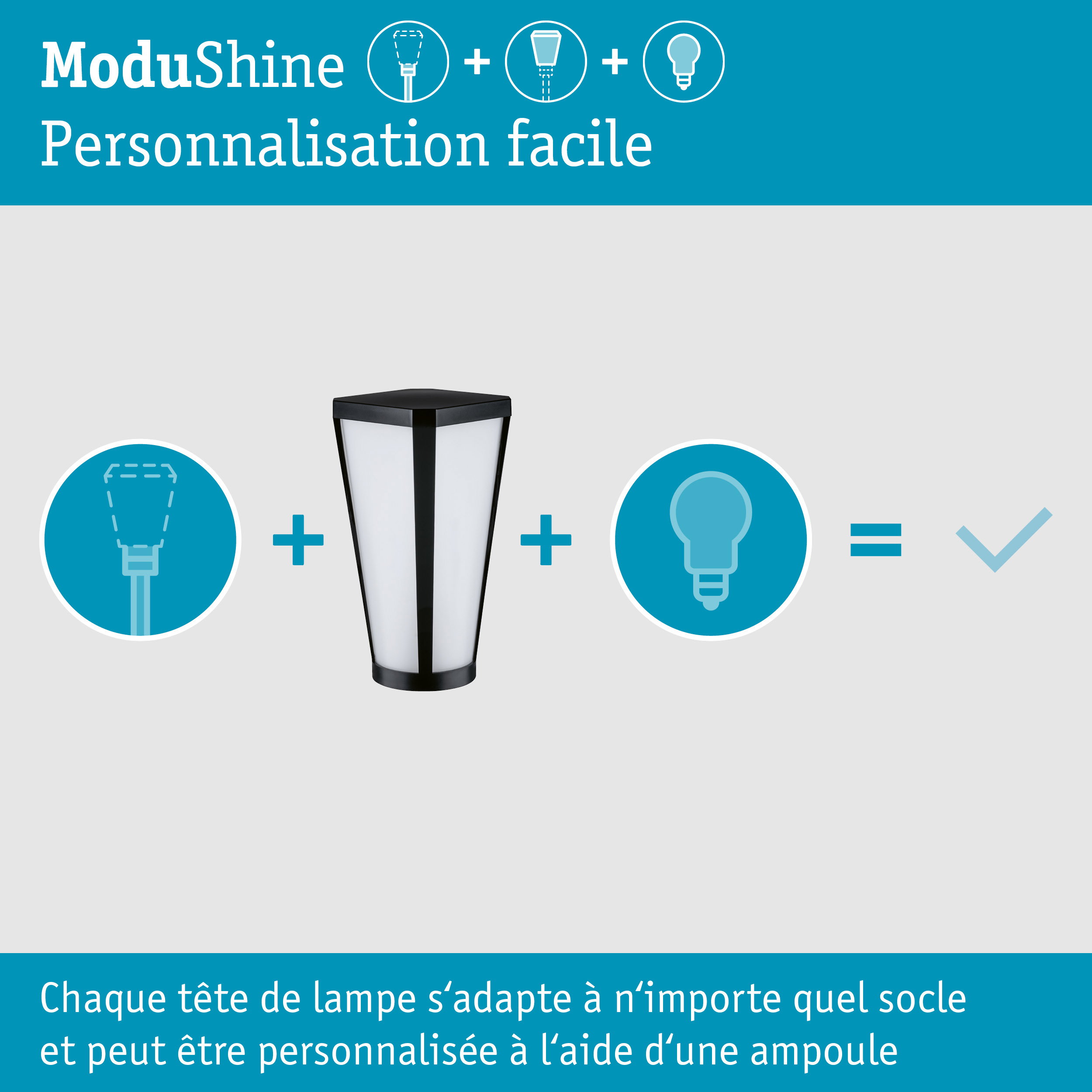 ModuShine Abat-jour Mavira IP44 carré Anthracite/Clair