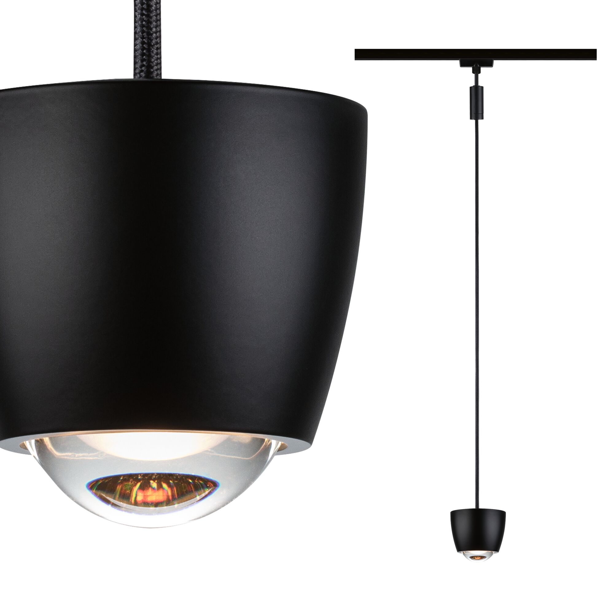 Schwarze Pendelleuchte mit Metall- und Glasmaterial, moderner minimalistischer Stil für Wohnraumbeleuchtung