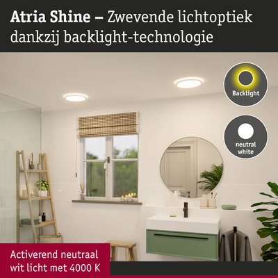 Moderne badkamer met ronde plafondlampen in neutraal wit licht en backlight-technologie