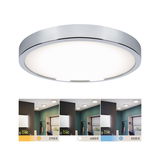 Round LED ceiling light with chrome frame and adjustable color temperature 2700K to 6500K for living spaces