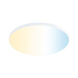 Runde LED-Deckenleuchte mit weißem Rahmen und stufenlos einstellbarem Farbtemperaturverlauf