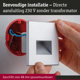 Hand plaatst zilverkleurige aluminium wandinbouwlamp met directe 230V aansluiting zonder transformator