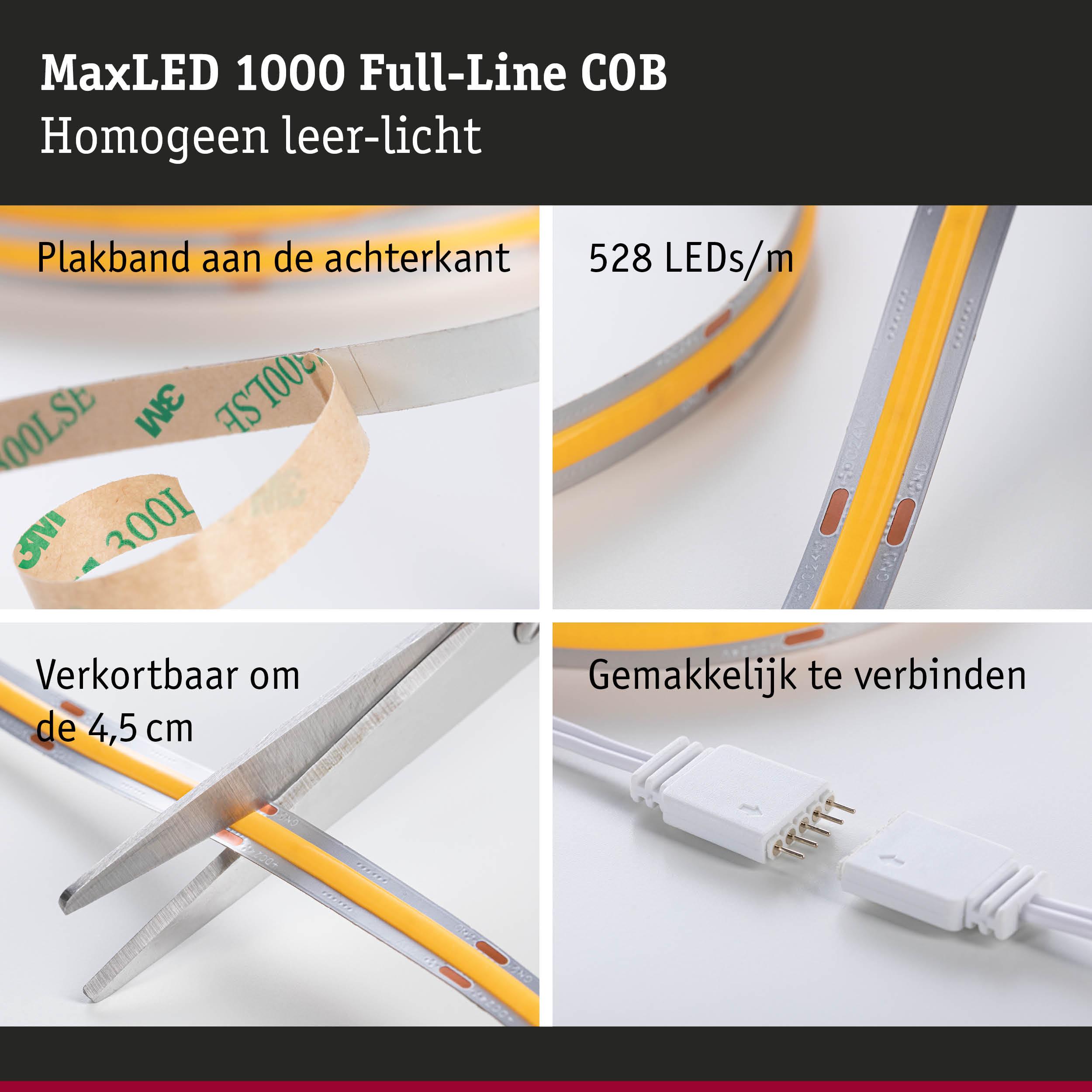 MaxLED 1000 LED-strip met plakband, 528 LEDs/m, knipbaar en eenvoudig te verbinden voor LED-verlichting