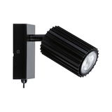 Black aluminium wall spotlight with ribbed housing and LED light for modern indoor lighting