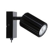 Sort aluminium vægspot med ribbet hus og LED-lys til moderne indendørs belysning