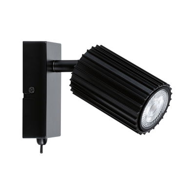 Black aluminium wall spotlight with ribbed housing and LED light for modern indoor lighting