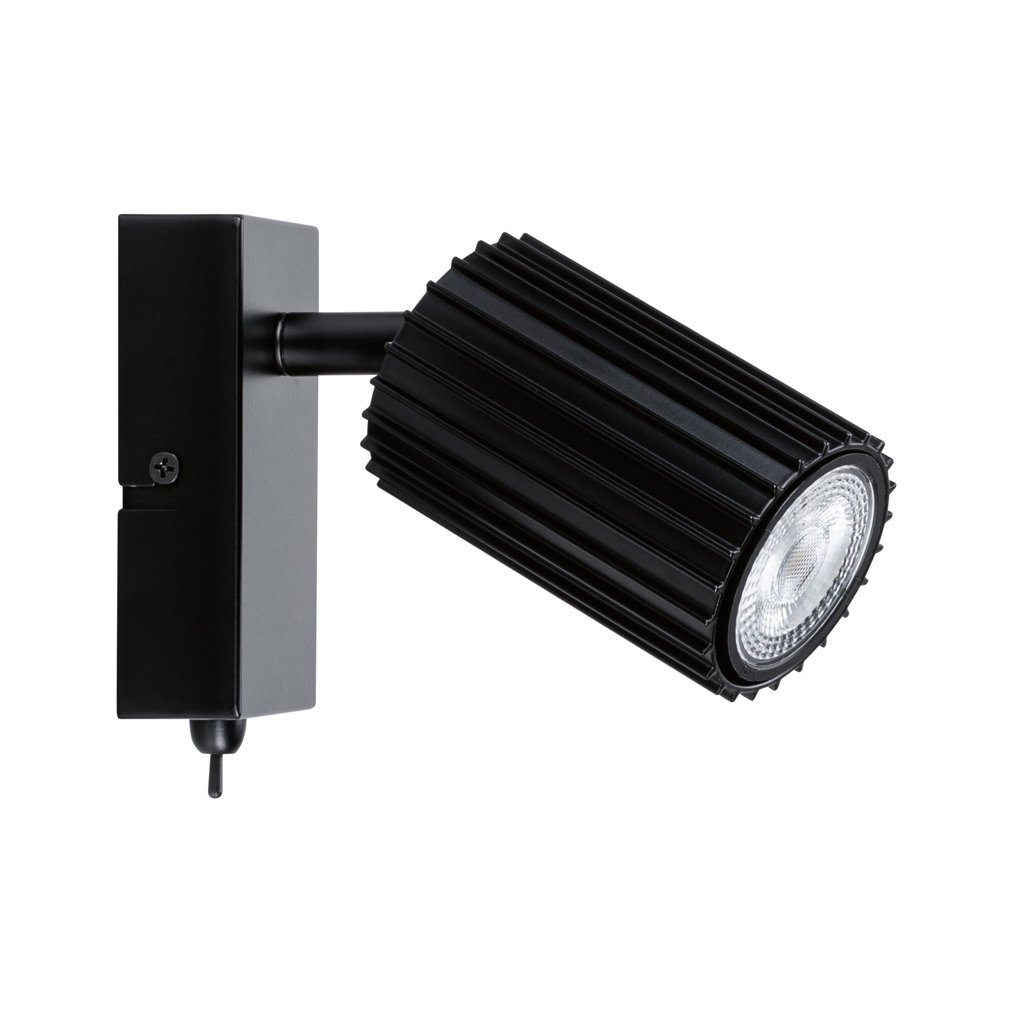 Sort aluminium vægspot med ribbet hus og LED-lys til moderne indendørs belysning