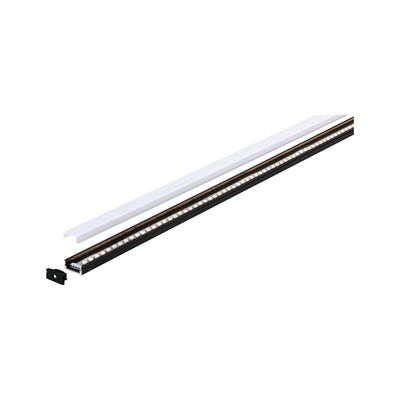 Profilé en aluminium noir LED avec éclairage blanc chaud et couverture blanche pour accents lumineux modernes