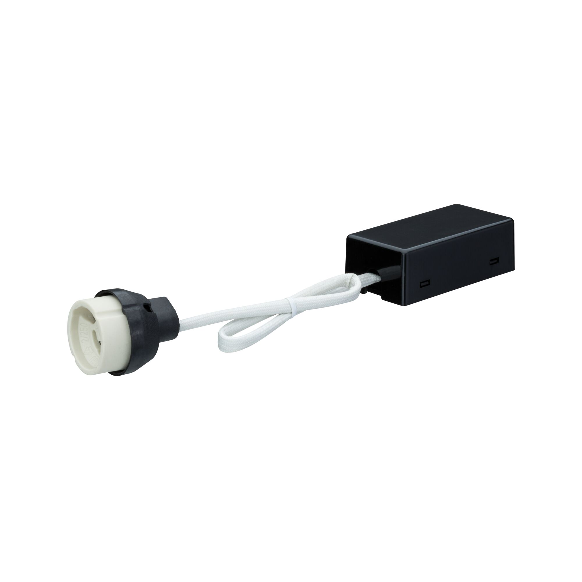 Indbygningsspots tilbehør Tilslutningssæt inkl. lynklemme 70x35mm 230V GU10 Sort Sort plastikhus med hvid ledning og fatning til LED-belysningskomponent, elektrisk tilbehør